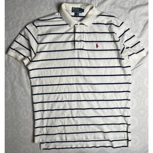 Polo Ralph Lauren Size Large 100% Cotton Striped White Polo Rugby Short Sleeve